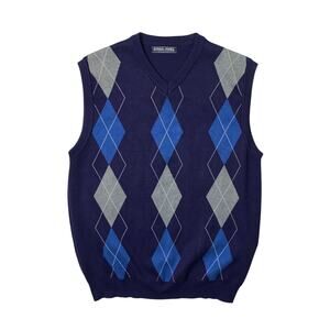 PJ Paul Jones Vest Men Large Argyle Sweater V Neck Sleeveless Viscose Blend Knit